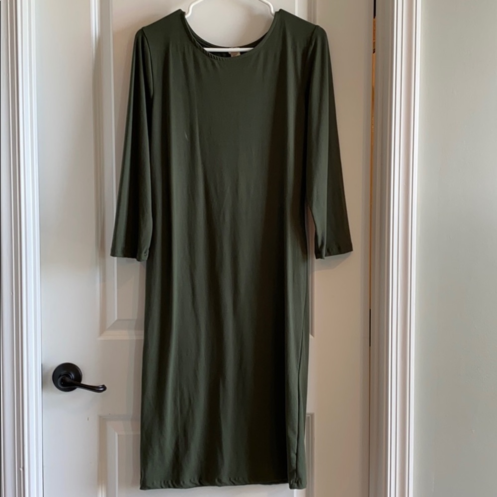 Olive green fitted midi dress size x large